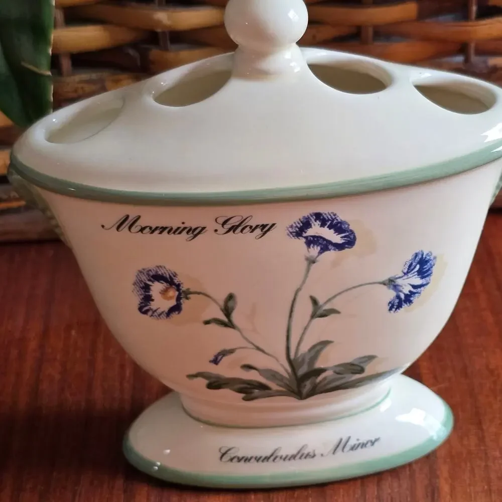 Vintage Waverly Garden Images Toothbrush Holder Green Cream Garden Cottagecore